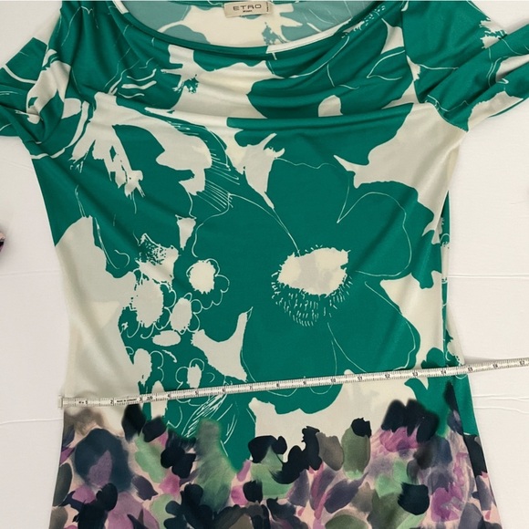 ETRO Green Purple Floral Abstract Printed 3/4 Sleeve Knee Length Dress - Picture 7 of 13